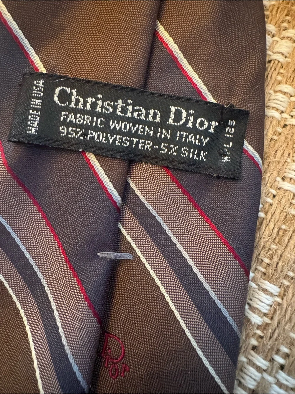 Vintage Christian Dior Repp Stripe Tie Italian Fabric Made USA Preppy Old Money